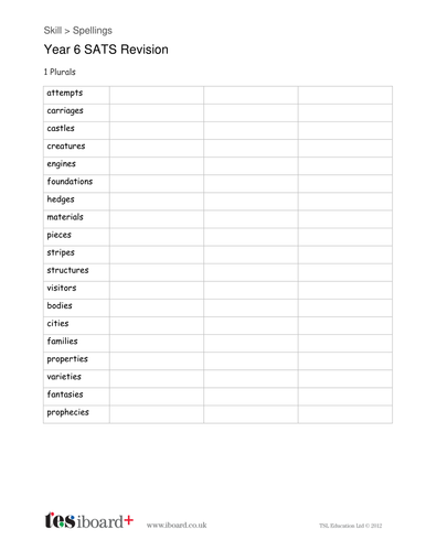 Spelling Year 6 SATs Revision Worksheet - KS2