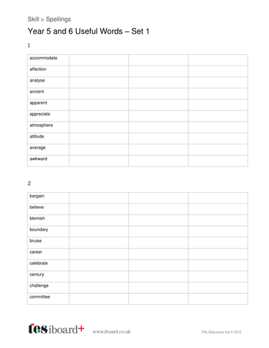 Spelling Year 5 and 6 Useful Words (Set 1) Worksheet - KS2