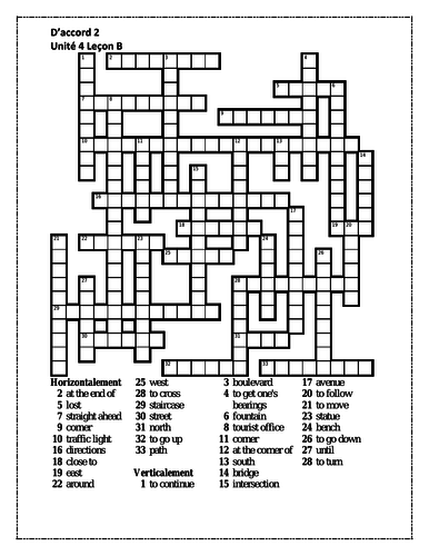 D'accord 2 Unité 4 Leçon B Crossword