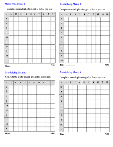 Multiplication grid/table. Multiplication Mania game for morning work or maths starter (3.2)