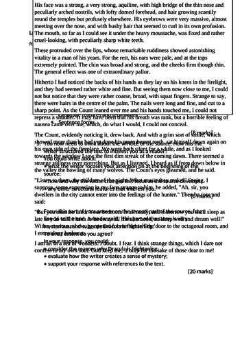 9-1 GCSE AQA Language Paper 1 Dracula by Bram Stoker