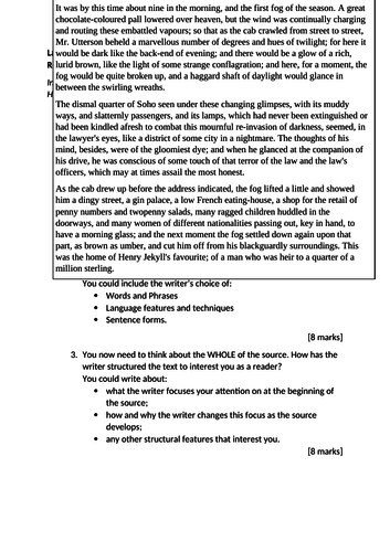9-1 GCSE AQA Language Paper 1 Jekyll and Hyde by Robert Louis Stevenson