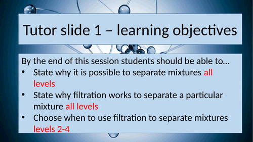 Filtration AQA Activate 1 year 7/8  KS3 Suitable for non specialist delivery