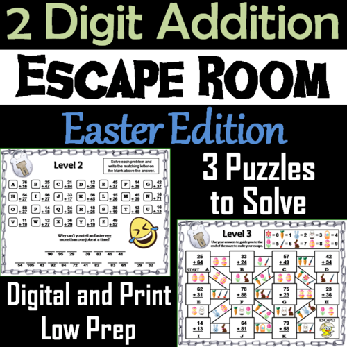 Double Digit Addition With and Without Regrouping: Easter Escape Room Math