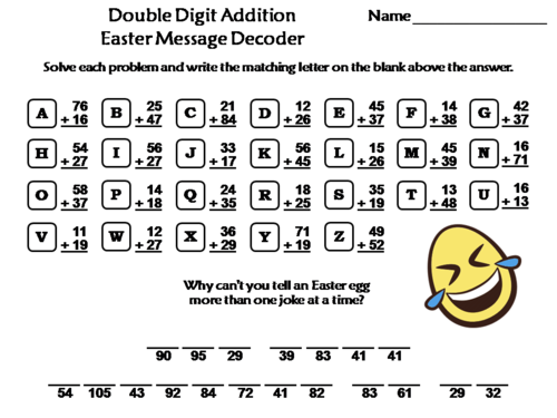 Double Digit Addition With Regrouping Easter Math Activity: Message Decoder