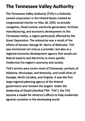 The Tennessee Valley Authority Handout