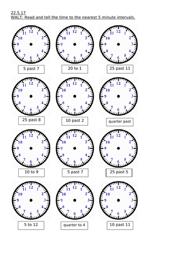 Year 2 Maths: Tell the time to the nearest 5 minute intervals