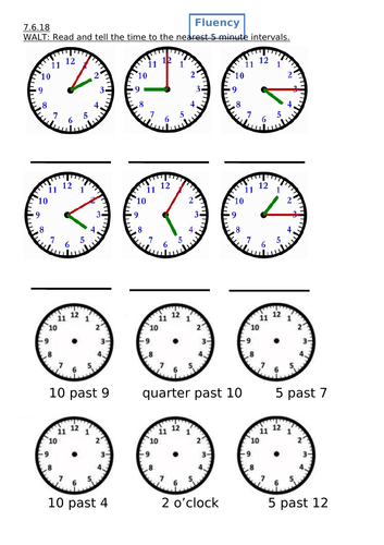 year 2 maths tell the time to the nearest 5 minute