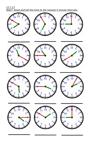 year 2 maths tell the time to the nearest 5 minute