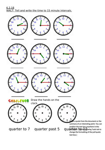 year 2 maths tell the time to the nearest 15 minute interval