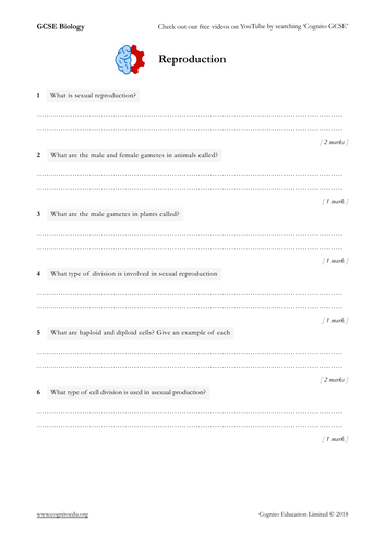 Gcse Biology 9 1 Sexual And Asexual Reproduction Worksheet And Video Teaching Resources 3371