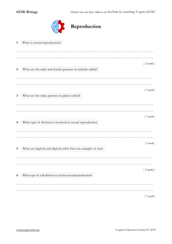 GCSE Biology (9-1) - Sexual and Asexual Reproduction  - Worksheet & Video