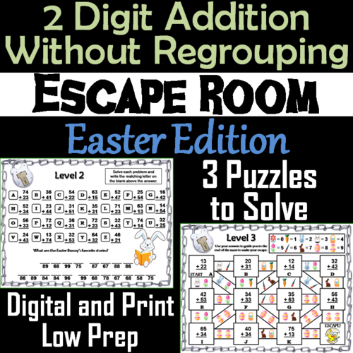 Double Digit Addition Without Regrouping Game: Easter Escape Room Math