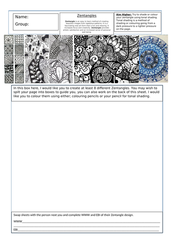 KS3 Art cover work Zentangles