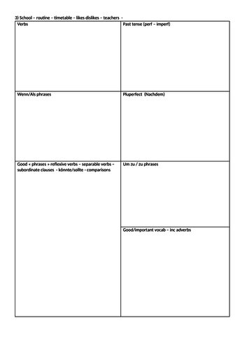 GCSE Topic sheets for filling in