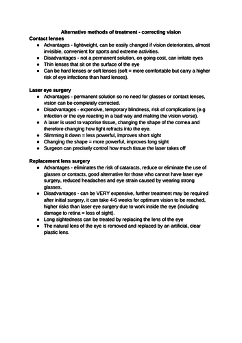 Correcting vision - GSCE Biology AQA