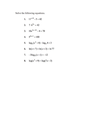 IBDP Math SL Worksheet on Logarithms with Working and Answers