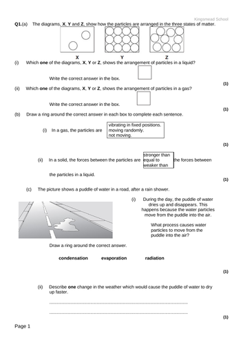 Kinetic Theory Questions, Particle Theory