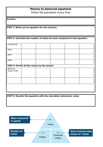 Template for Quantitative Calculations masses to balanced equations