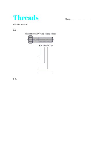 Thread Notes, Tap & Die Power Point & Worksheet