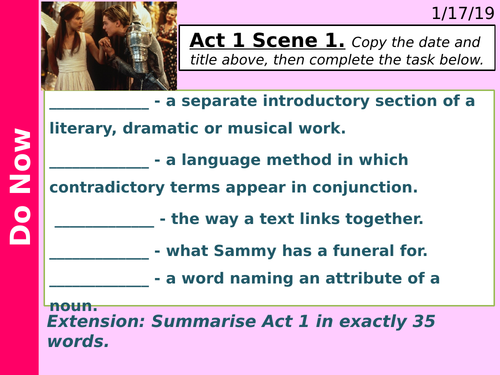 Romeo and Juliet Act 1 Revision Lessons