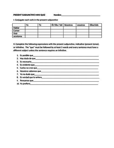 present subjunctive mini quiz