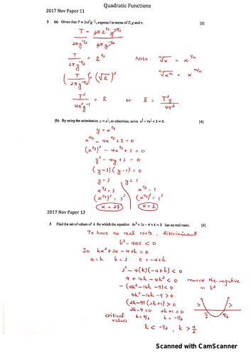 IGCSE Additional Math (0606) QUADRATIC FUNCTION Questions with Detailed Working and Answers