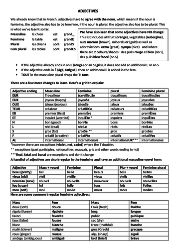 Adjectives in French for A Level