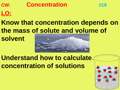 Concentration of solutions; Titrations- method and calculations