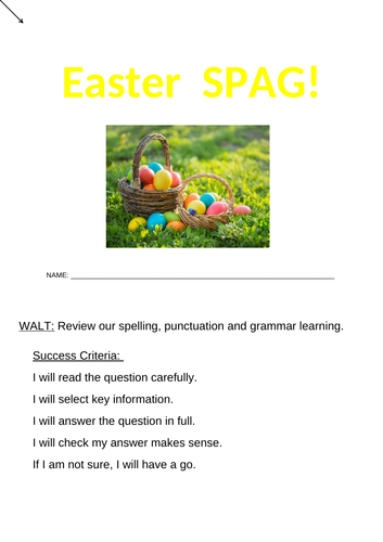 Easter themed SPAG questions (SAT's style).