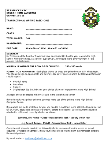 Transactional Writing Project