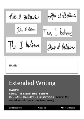 Extended writing - Reflective Essay - This I Believe