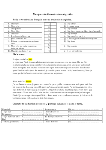 KS3 - French - Family - Allez 2 4.1 Relation Famille  (grammar - translation - reading - speaking)