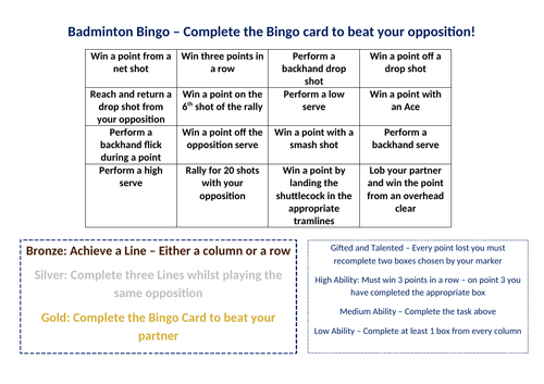 Badminton Bingo
