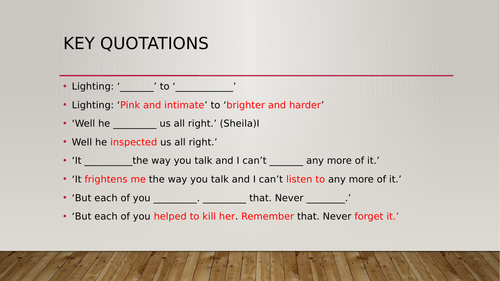 An Inspector Calls quotations starter activity  for Y9/10