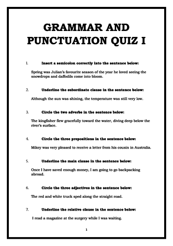 Year 5/6 Grammar, Punctuation and Spelling Quiz