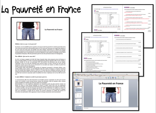 La Pauvreté en France/ Worksheet- GCSE and A Level French