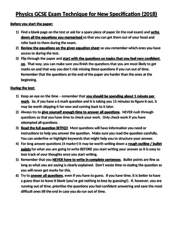 Physics GCSE Exam Technique for New Specification (2018)