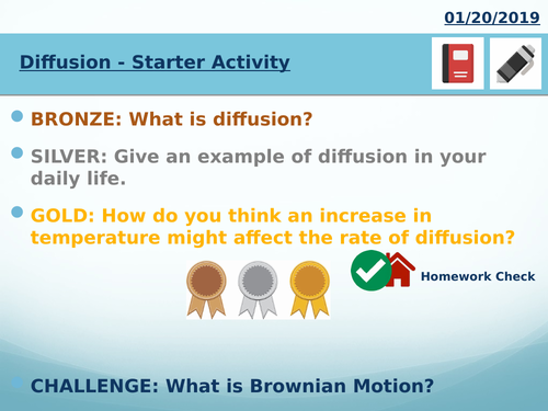 KS3/KS4 Year 8 Science Chemistry Diffusion Particles Full Lesson
