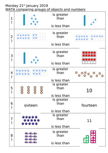 Comparing amounts to 20 - different number representations