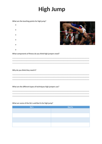 Athletics Non Participant Worksheets PE