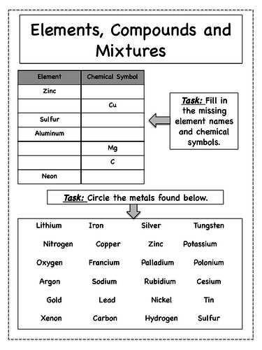Elements, Compounds and Mixtures Workbook