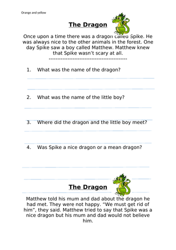 Dragon Comprehension Year 2 Key Stage 1