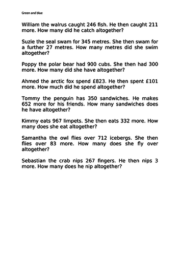 Arctic Maths Word Problems Addition Key Stage 1