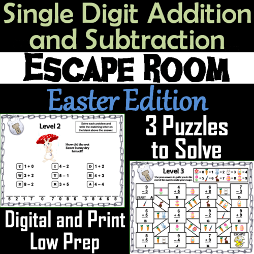 Single Digit Addition and Subtraction Game: Easter Escape Room Math