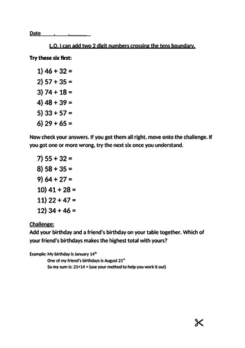 KS2 maths - Addition - add two 2 digit numbers crossing the tens boundary