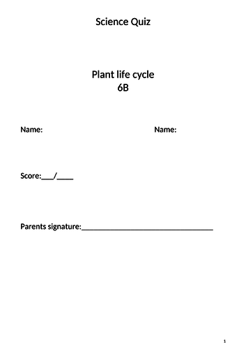 Quiz about plant life cycle - cambridge checkpoints