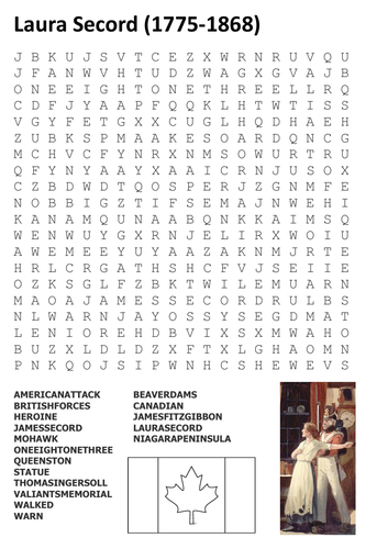 Laura Secord Word Search