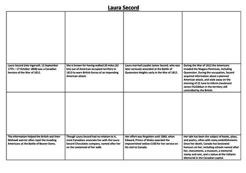 Laura Secord Comic Strip and Storyboard