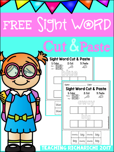 FREE Sight Word Cut and Paste Worksheets (Pre-Primer)